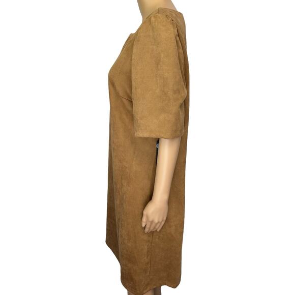 NWT Nine West Faux Suede Midi Dress Tan Puff Short Sleeve Size 16 - Picture 6 of 12